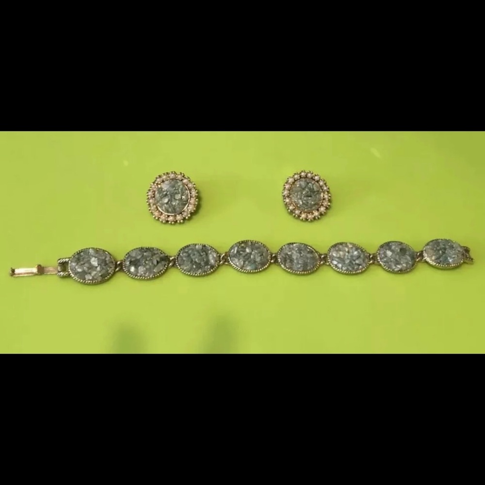 Vintage Antique Copper and Jade Set